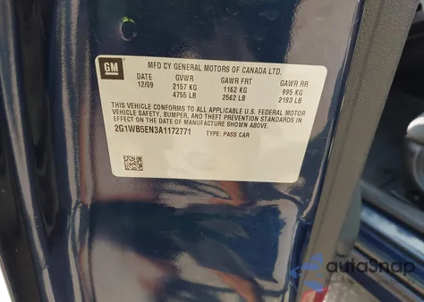 2010 Chevrolet Impala Lt z USA, uszkodzony, nr VIN 2G1WB5EN3A1172771